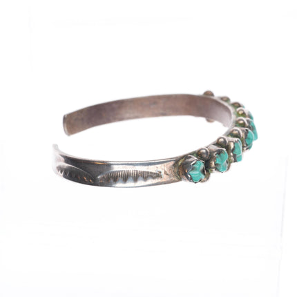6.6" c1950's Zuni sterling silver carved turquoise row cuff bracelet
