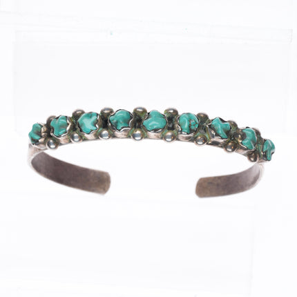 6.6" c1950's Zuni sterling silver carved turquoise row cuff bracelet
