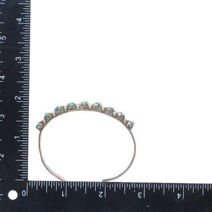 6.6" c1950's Zuni sterling silver carved turquoise row cuff bracelet