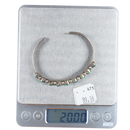 6.6" c1950's Zuni sterling silver carved turquoise row cuff bracelet