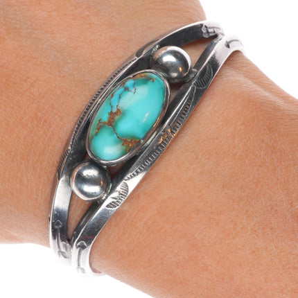 6" c1940's Navajo Royston turquoise carinated sterling silver cuff bracelet