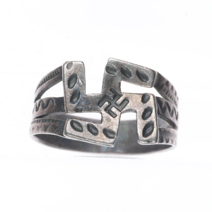 sz6 c1930 Vintage Navajo sterling silver Fred Harvey whirling logs/arrows ring