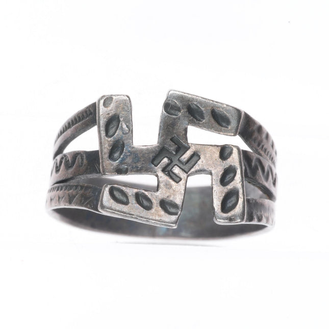 sz6 c1930 Vintage Navajo sterling silver Fred Harvey whirling logs/arrows ring