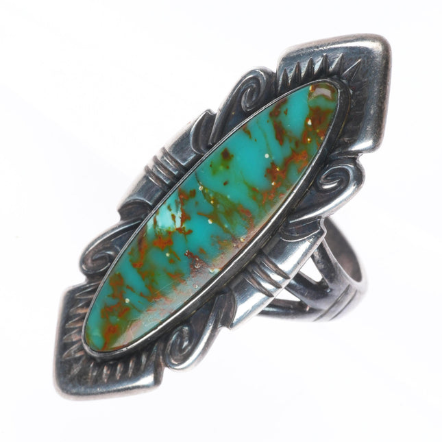 sz7 Vintage Bell Trading post long high grade turquoise sterling silver ring