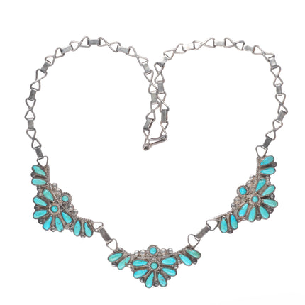 Vintage 40's-50's Zuni sterling silver turquoise petit point cluster necklace