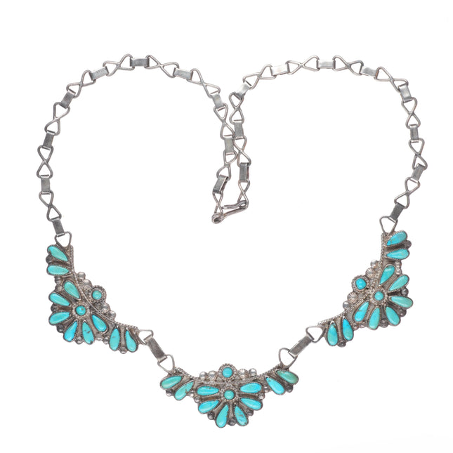 Vintage 40's-50's Zuni sterling silver turquoise petit point cluster necklace