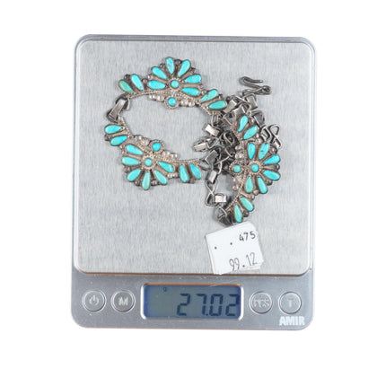 Vintage 40's-50's Zuni sterling silver turquoise petit point cluster necklace