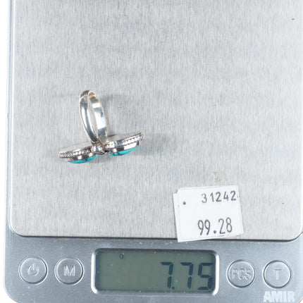 sz7 vintage Navajo sterling silver 2 stone ring with gorgeous turquoise