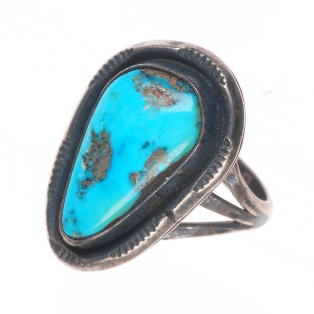 sz7 Benny Chapo Navajo vintage Morenci pyrite turquoise sterling silver ring