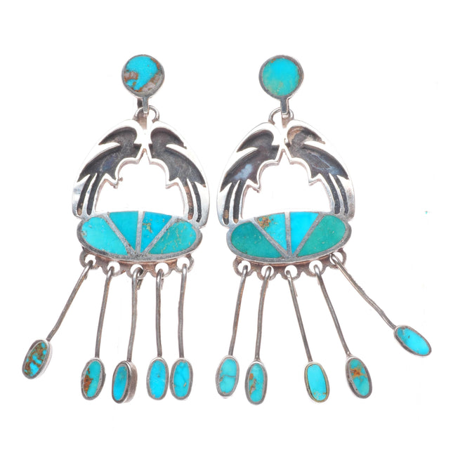 40's-50's Lambert Homer Sr. Zuni sterling silver turquoise channel inlay earrings