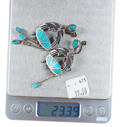 40's-50's Lambert Homer Sr. Zuni sterling silver turquoise channel inlay earrings