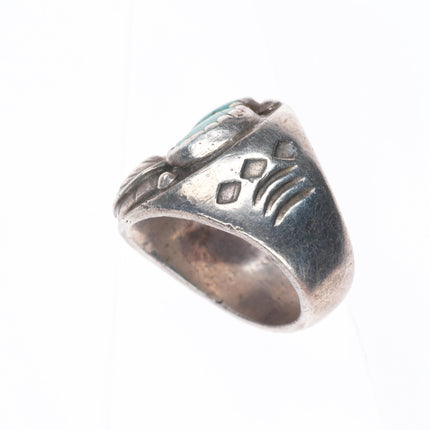 sz8.5 Vintage Navajo sterling silver turquoise 3 stone ring stamped sides