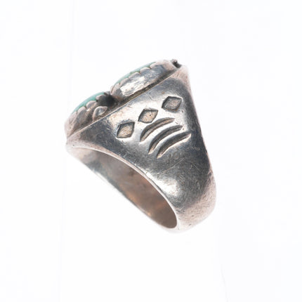 sz8.5 Vintage Navajo sterling silver turquoise 3 stone ring stamped sides