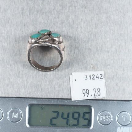 sz8.5 Vintage Navajo sterling silver turquoise 3 stone ring stamped sides