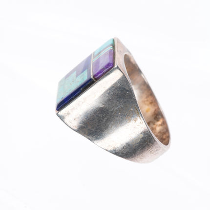 sz12 Vintage Navajo sugilite, turquoise, lapis sterling silver men's inlay ring