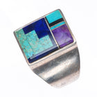 sz12 Vintage Navajo sugilite, turquoise, lapis sterling silver men's inlay ring