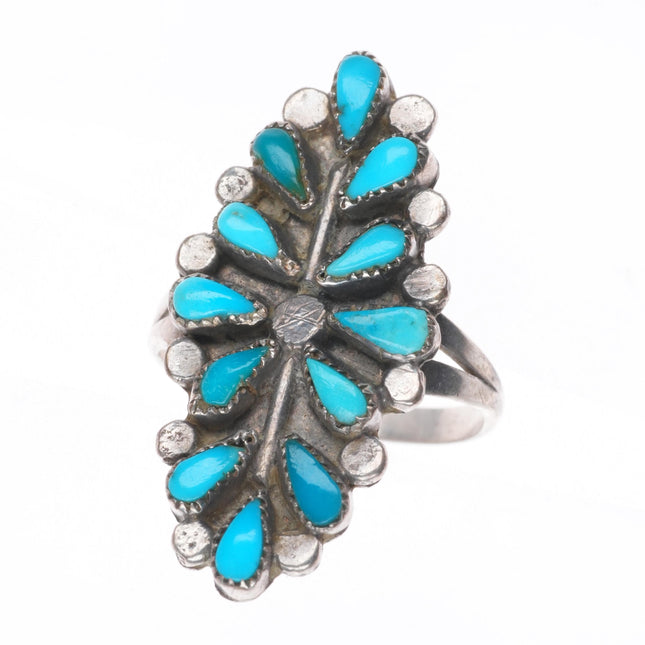 sz6.25 Vintage Zuni sterling silver petit point turquoise cluster long ring