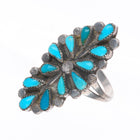 sz6.25 Vintage Zuni sterling silver petit point turquoise cluster long ring