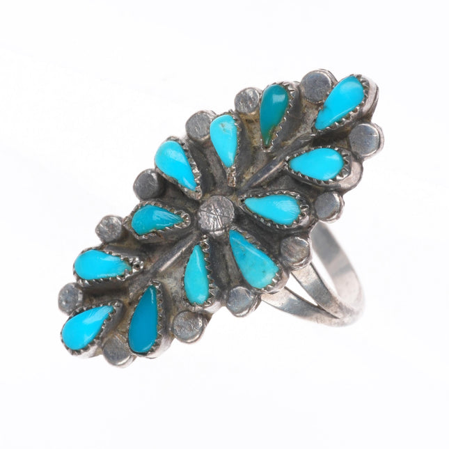 sz6.25 Vintage Zuni sterling silver petit point turquoise cluster long ring