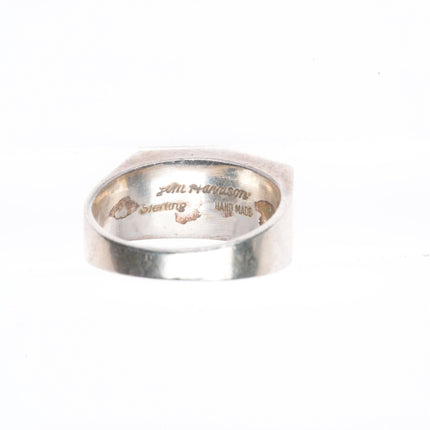 sz10.5 Jim Harrison Navajo sterling silver intarsia inlay turquoise/coral ring