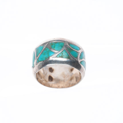 sz7 Vintage Zuni Alice Leekya Homer sterling silver turquoise inlay band ring