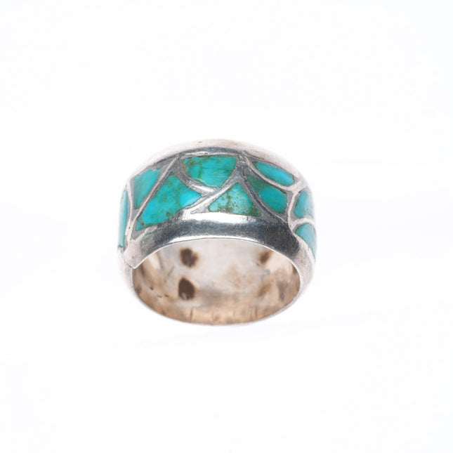 sz7 Vintage Zuni Alice Leekya Homer sterling silver turquoise inlay band ring