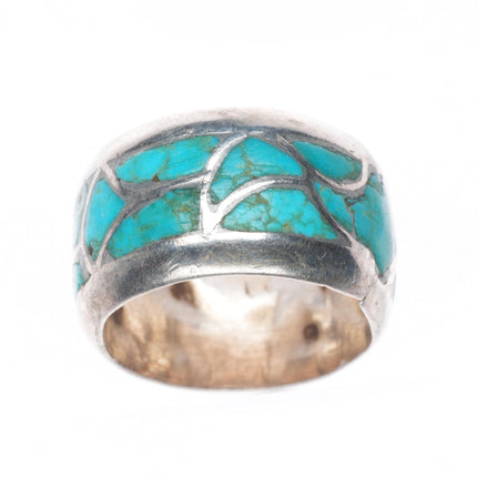 sz7 Vintage Zuni Alice Leekya Homer sterling silver turquoise inlay band ring