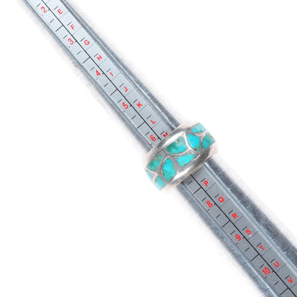 sz7 Vintage Zuni Alice Leekya Homer sterling silver turquoise inlay band ring