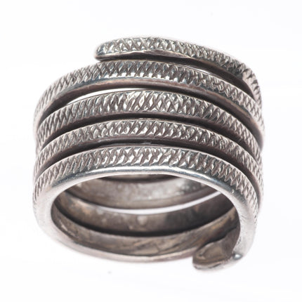 sz13 Vintage Navajo Ingot silver long rattlesnake band ring hand chiseled