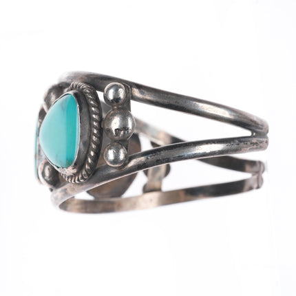 6.9" Vintage Navajo 3 stone turquoise sterling silver cuff bracelet TM WI