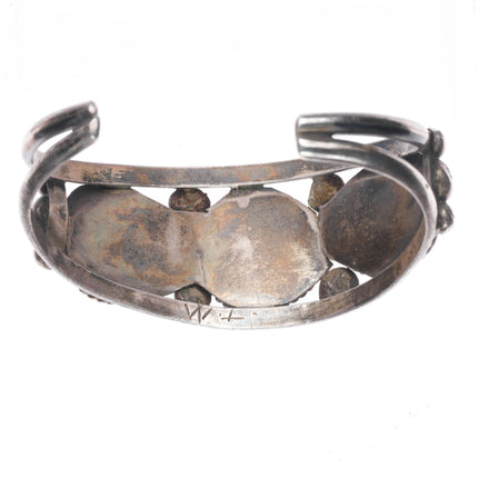 6.9" Vintage Navajo 3 stone turquoise sterling silver cuff bracelet TM WI