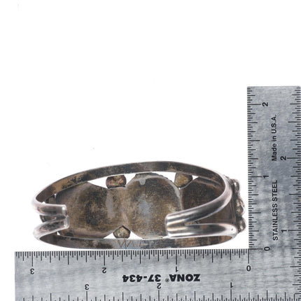 6.9" Vintage Navajo 3 stone turquoise sterling silver cuff bracelet TM WI