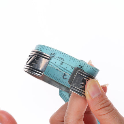 6.75" Tommy Singer Navajo sterling silver geometric rug pattern cuff bracelet