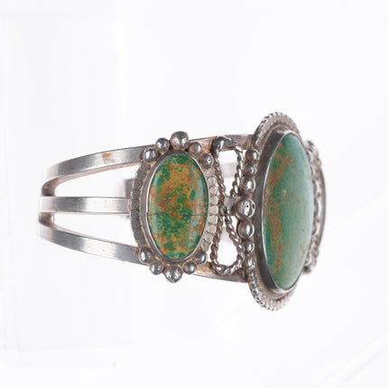 6.5" 30's-40's Navajo Cerrillos turquoise sterling silver 3 stone cuff bracelet