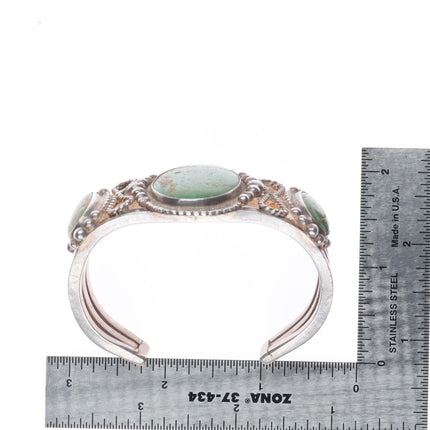 6.5" 30's-40's Navajo Cerrillos turquoise sterling silver 3 stone cuff bracelet
