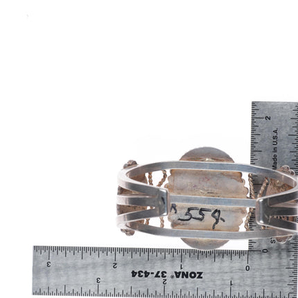 6.5" 30's-40's Navajo Cerrillos turquoise sterling silver 3 stone cuff bracelet