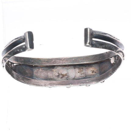 6.9" c1930's Navajo carinated sterling silver turquoise row cuff bracelet