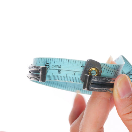 6.9" c1930's Navajo carinated sterling silver turquoise row cuff bracelet