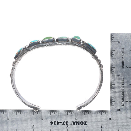 6.9" c1930's Navajo carinated sterling silver turquoise row cuff bracelet