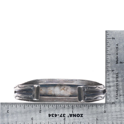 6.9" c1930's Navajo carinated sterling silver turquoise row cuff bracelet