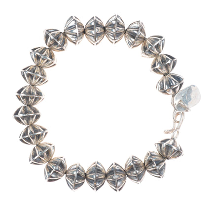 6.9" Vintage Navajo pearls sterling silver fluted beaded link bracelet