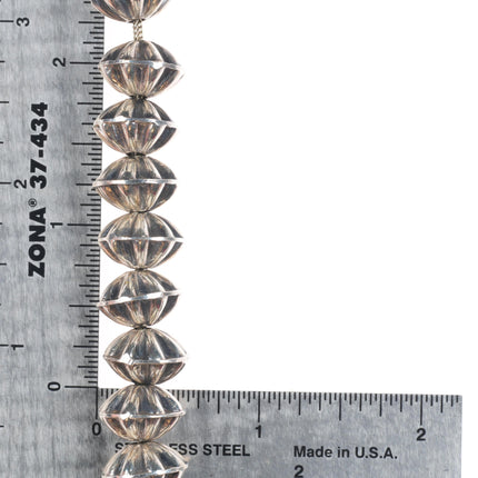 6.9" Vintage Navajo pearls sterling silver fluted beaded link bracelet