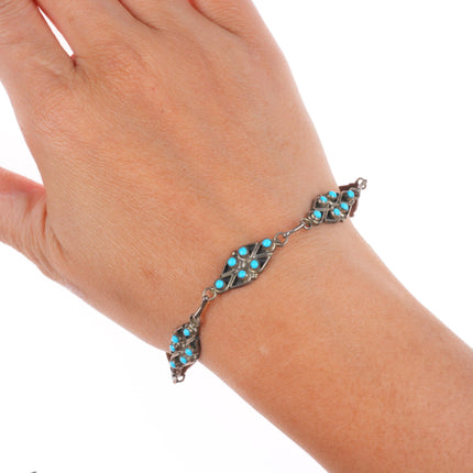 8.2" Vintage Zuni sterling silver snake eye turquoise link bracelet