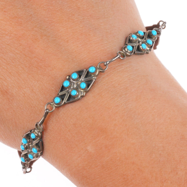 8.2" Vintage Zuni sterling silver snake eye turquoise link bracelet
