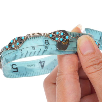 8.2" Vintage Zuni sterling silver snake eye turquoise link bracelet