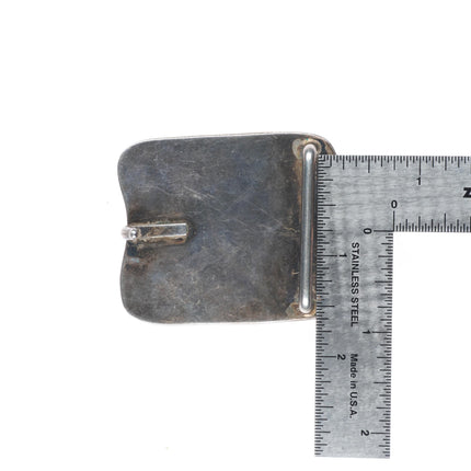 Vintage Navajo sterling silver belt buckle jasper with feather design