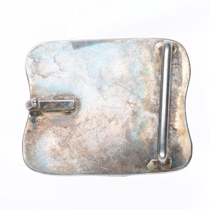 Vintage Navajo sterling silver belt buckle jasper with feather design