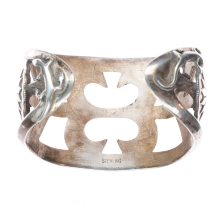 7.5" Huge Vintage Navajo sterling silver cast cuff bracelet w/ lizards