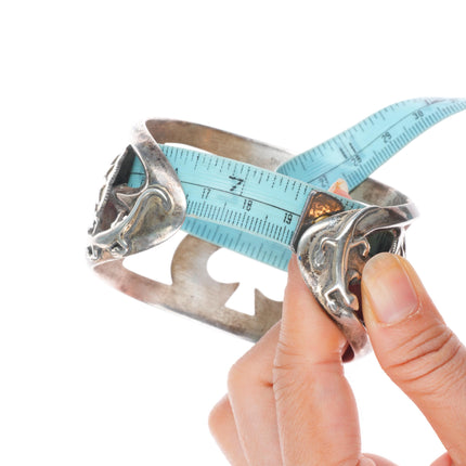 7.5" Huge Vintage Navajo sterling silver cast cuff bracelet w/ lizards