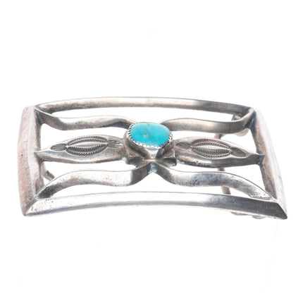 Vintage Navajo sterling cast silver belt buckle stamped center with turquoise